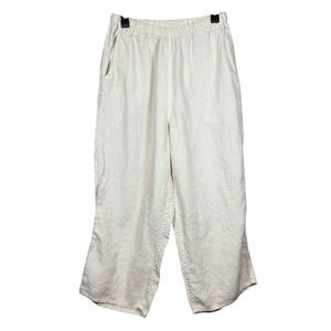 FLAX Women's 100% Linen Crops, Linen Crop Pants, White, Size Medium